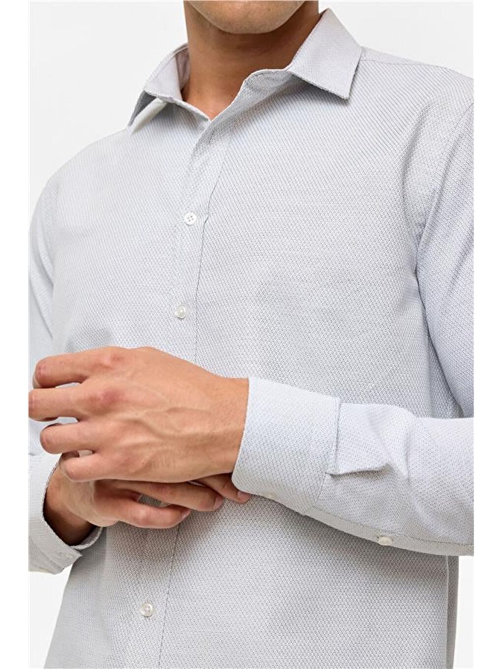 Siyah Slim Desenli Klasik Yaka Gömlek-3