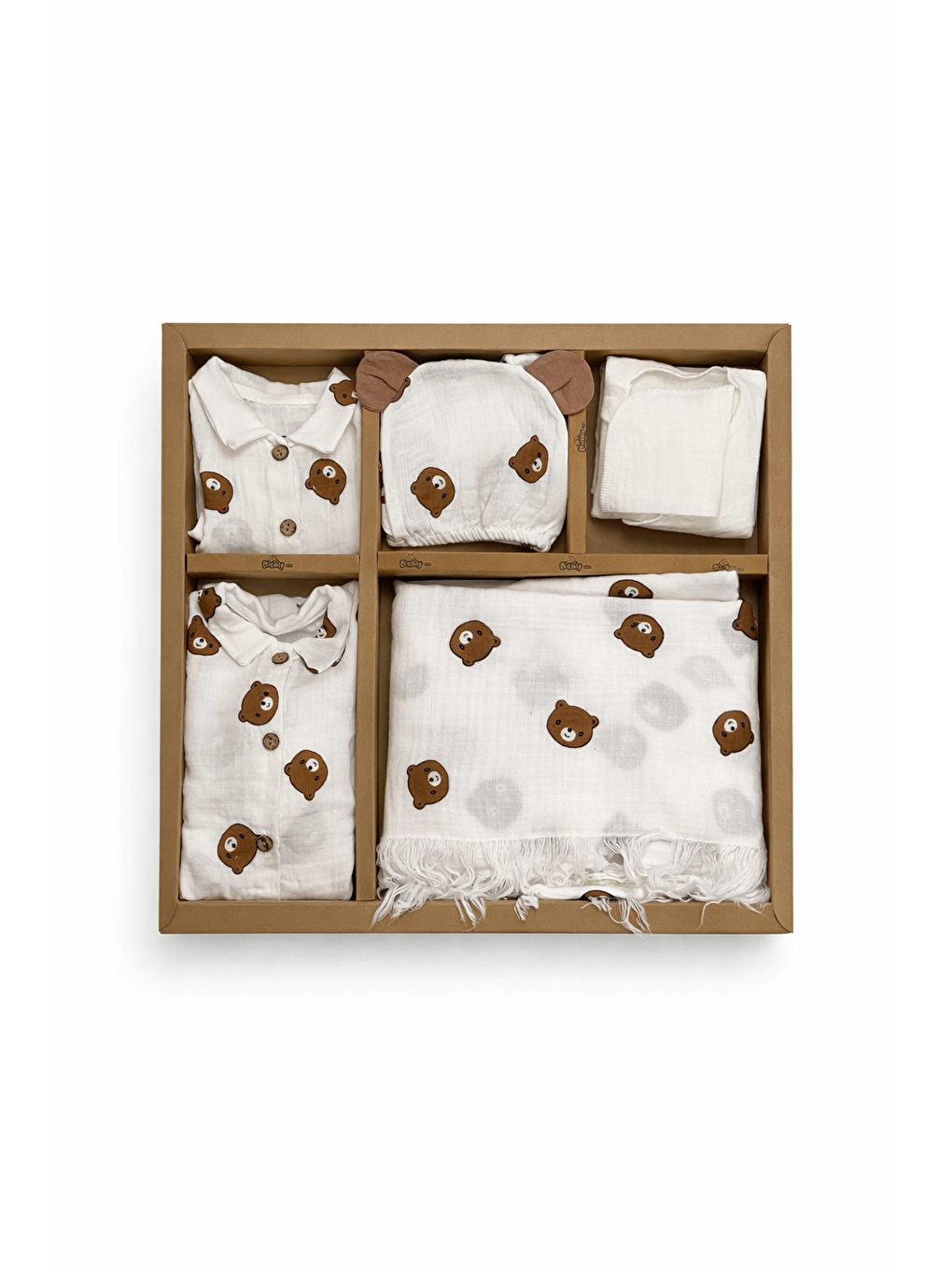 Ekru Erkek Bebek Müslin Kumaş Kutulu Premium 10lu Hastane Çıkış Seti Yenidoğan Kıyafeti-2