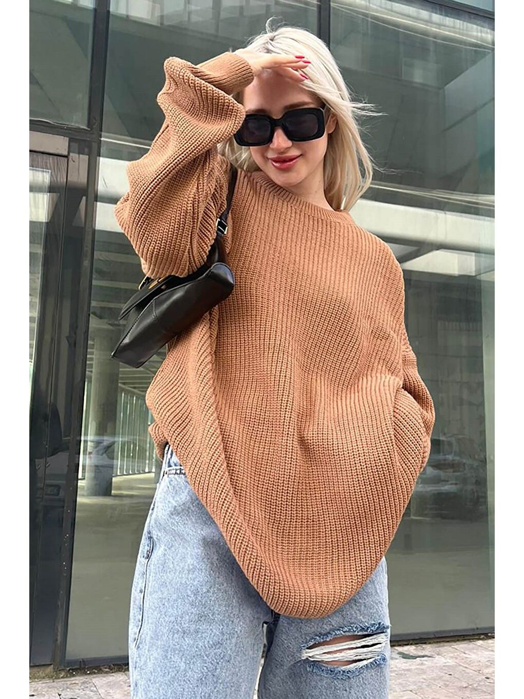 Bej Vizon Bisiklet Yaka Basic Kazak Mg1264-3