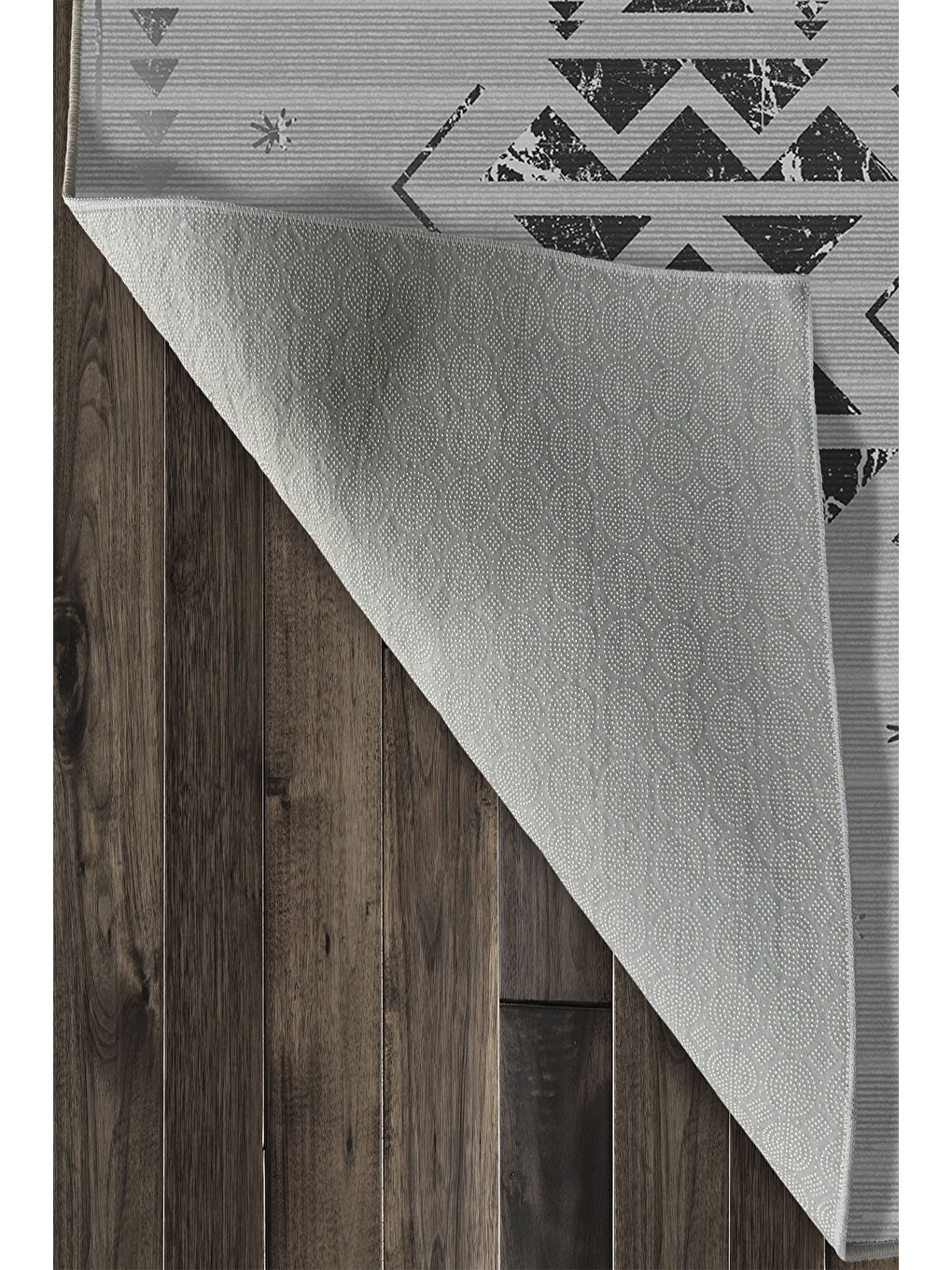 Gri Dekoratif Özel Tasarım Yıkanabilir İnce Kaymaz Tabanlı Modern Halı KECE FR46-4