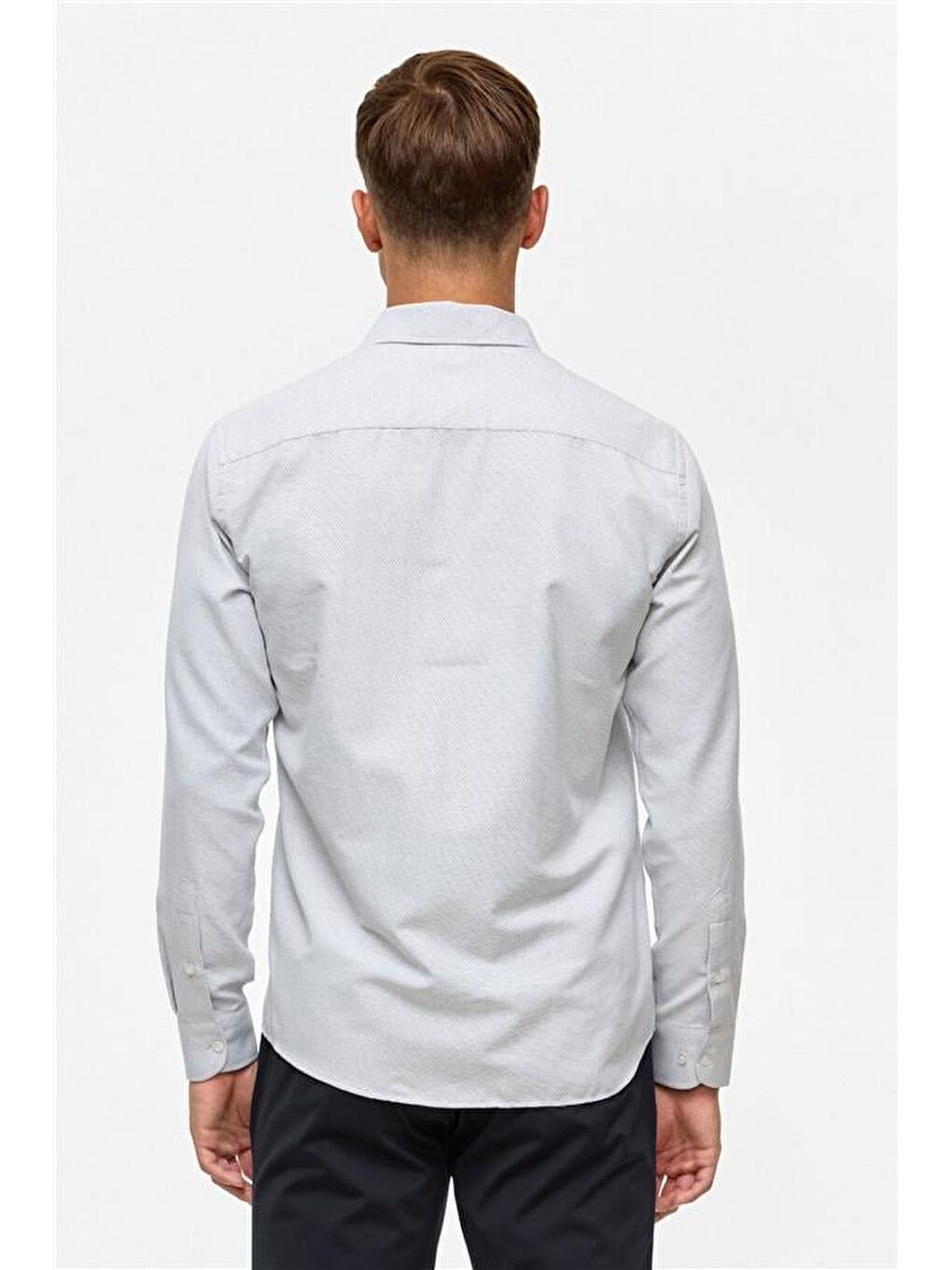 Siyah Slim Desenli Klasik Yaka Gömlek-5