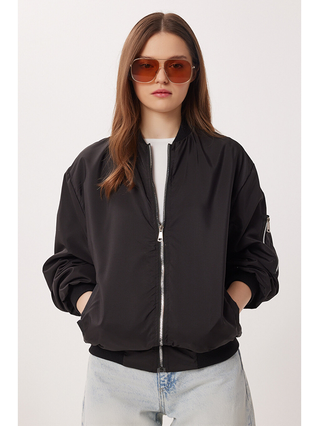Siyah Oversize Mevsimlik Bomber Ceket SİYAH LAX0004