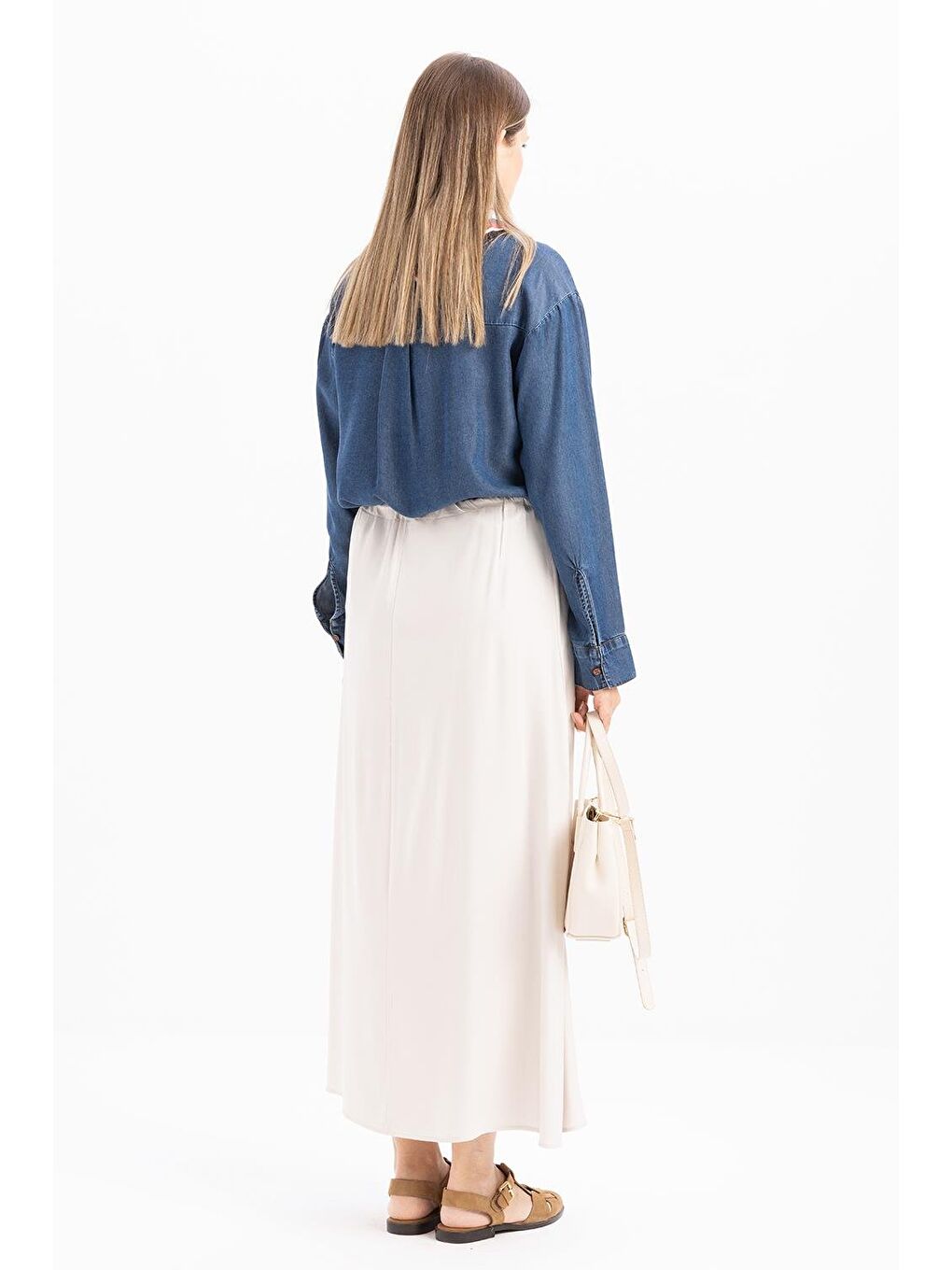 Bej Taş-Beli Büzgülü Çan Etek-3