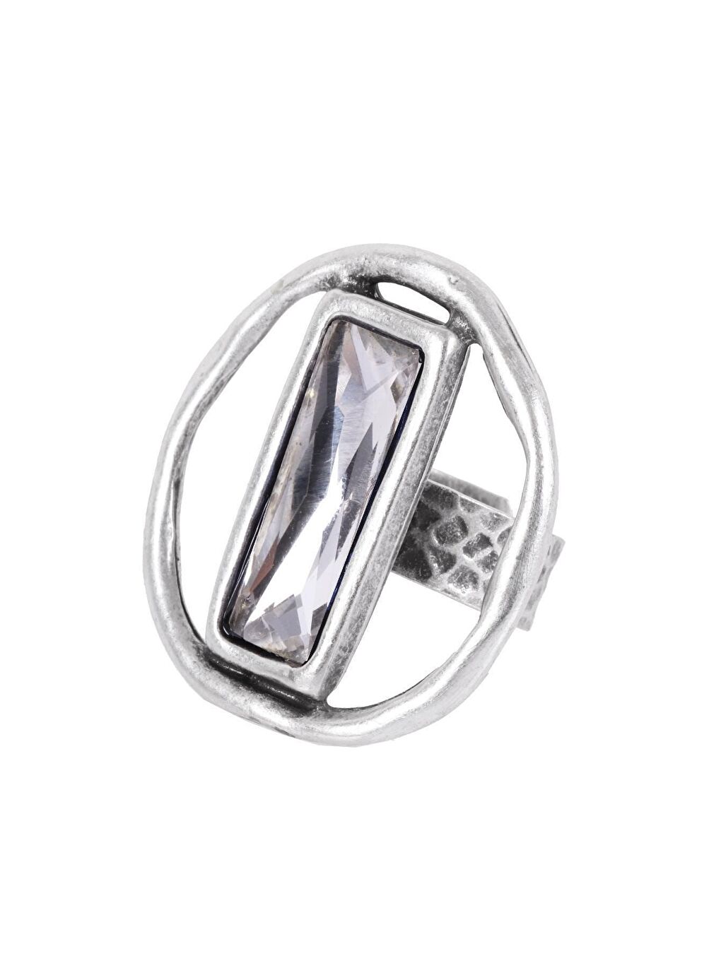 Beyaz Kadın Antik Gümüş Kaplama Taşlı Saturn Yüzük