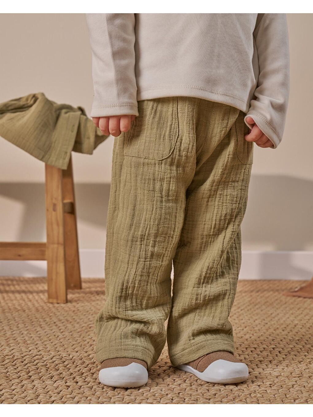 Yeşil Erkek Çocuk Pamuklu Haki Müslin Ceketli T-Shirtli Pantolon Takım-5