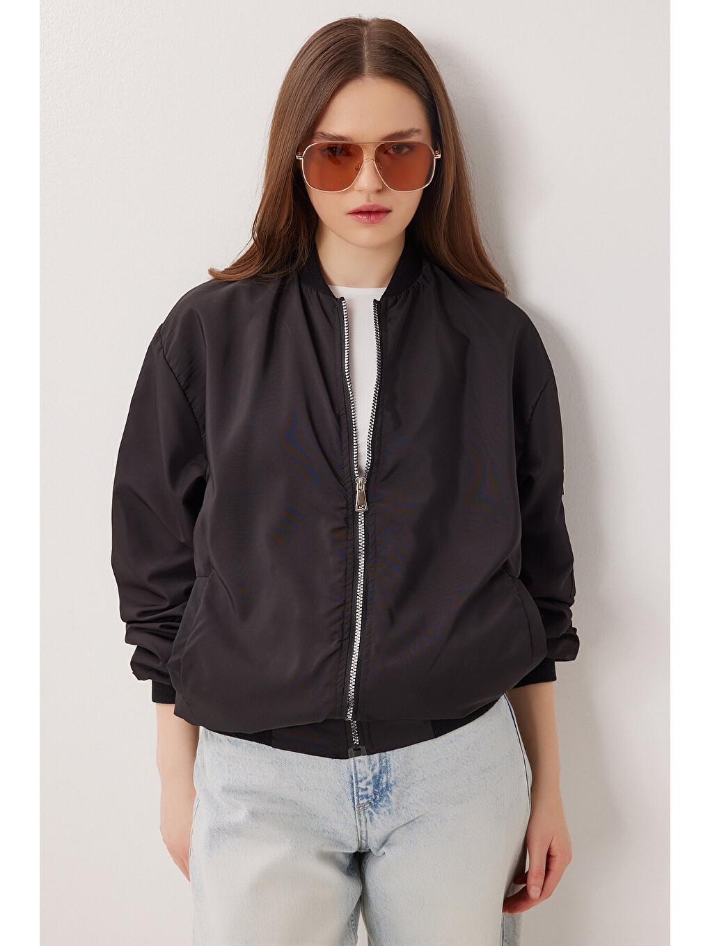 Siyah Oversize Mevsimlik Bomber Ceket SİYAH LAX0004-2