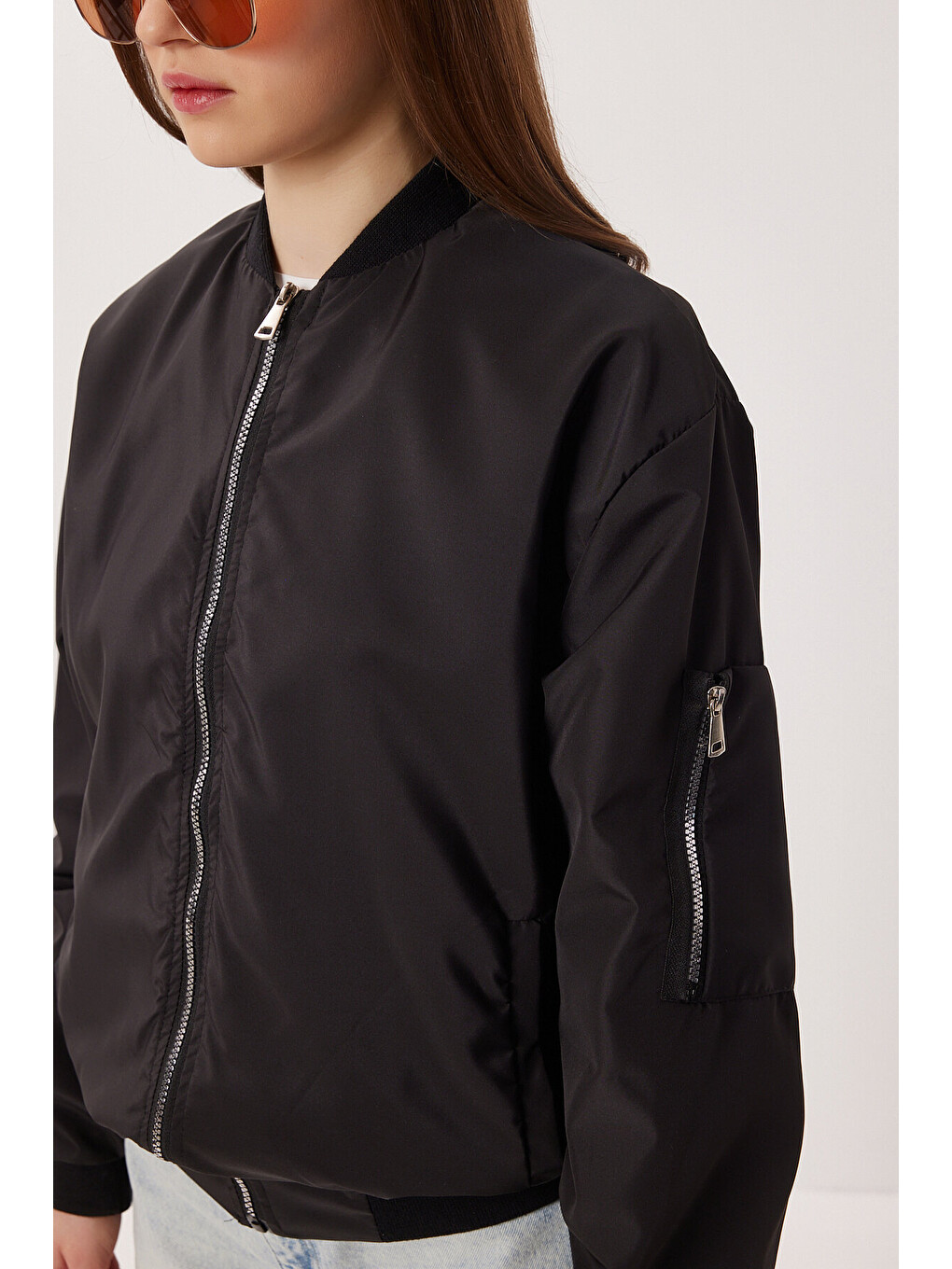 Siyah Oversize Mevsimlik Bomber Ceket SİYAH LAX0004-3