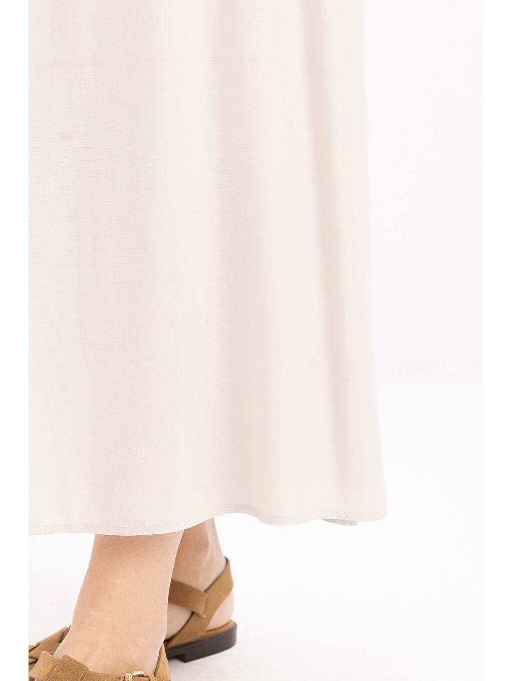 Bej Taş-Beli Büzgülü Çan Etek-4