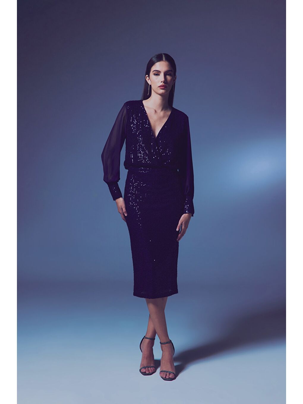 Payet Detaylı Kalem Etek - Lacivert-1