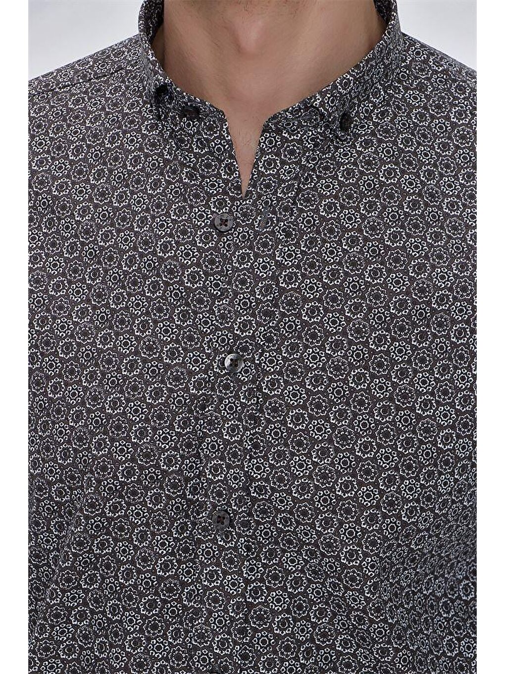 Koyu Kahverengi Uzun Kol Gömlek Yaka Klasik Slim Fit Pamuklu Gömlek 1004225223-6