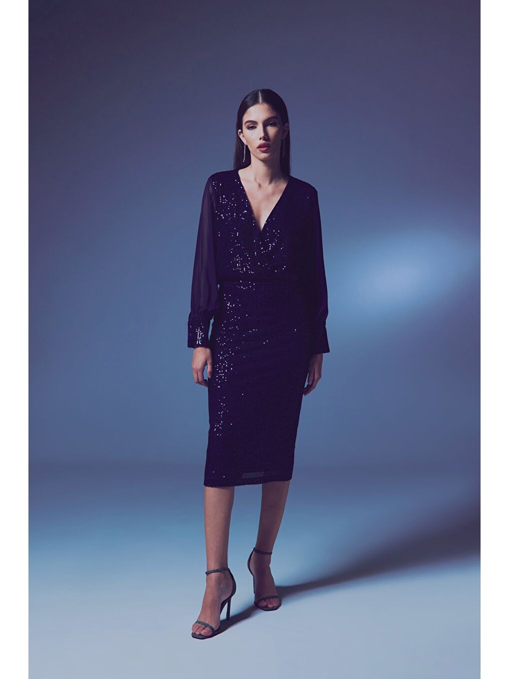 Payet Detaylı Kalem Etek - Lacivert-2