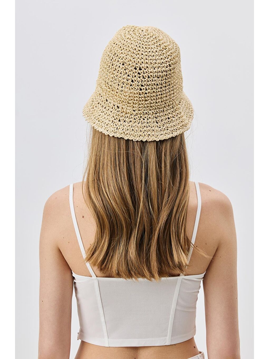 Örgü Hasır Plaj Şapkası Y25730-26 Bej-2