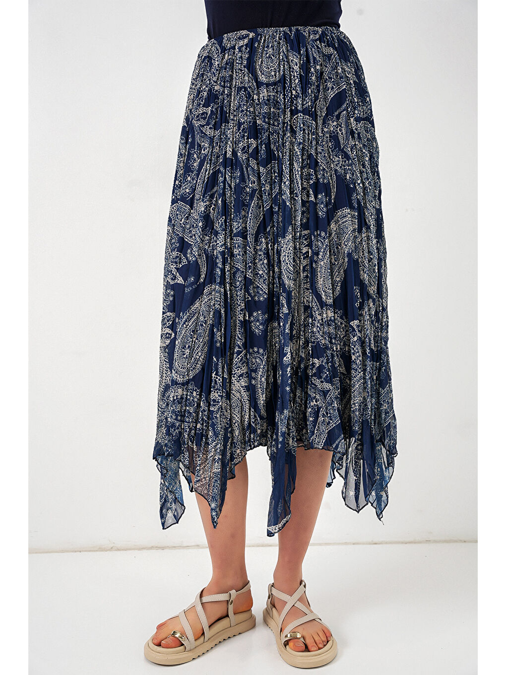 Kadın Asimetrik Tül Şifon Etek 8061 - Lacivert-3