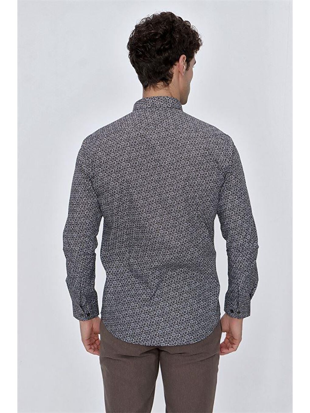 Koyu Kahverengi Uzun Kol Gömlek Yaka Klasik Slim Fit Pamuklu Gömlek 1004225223-7