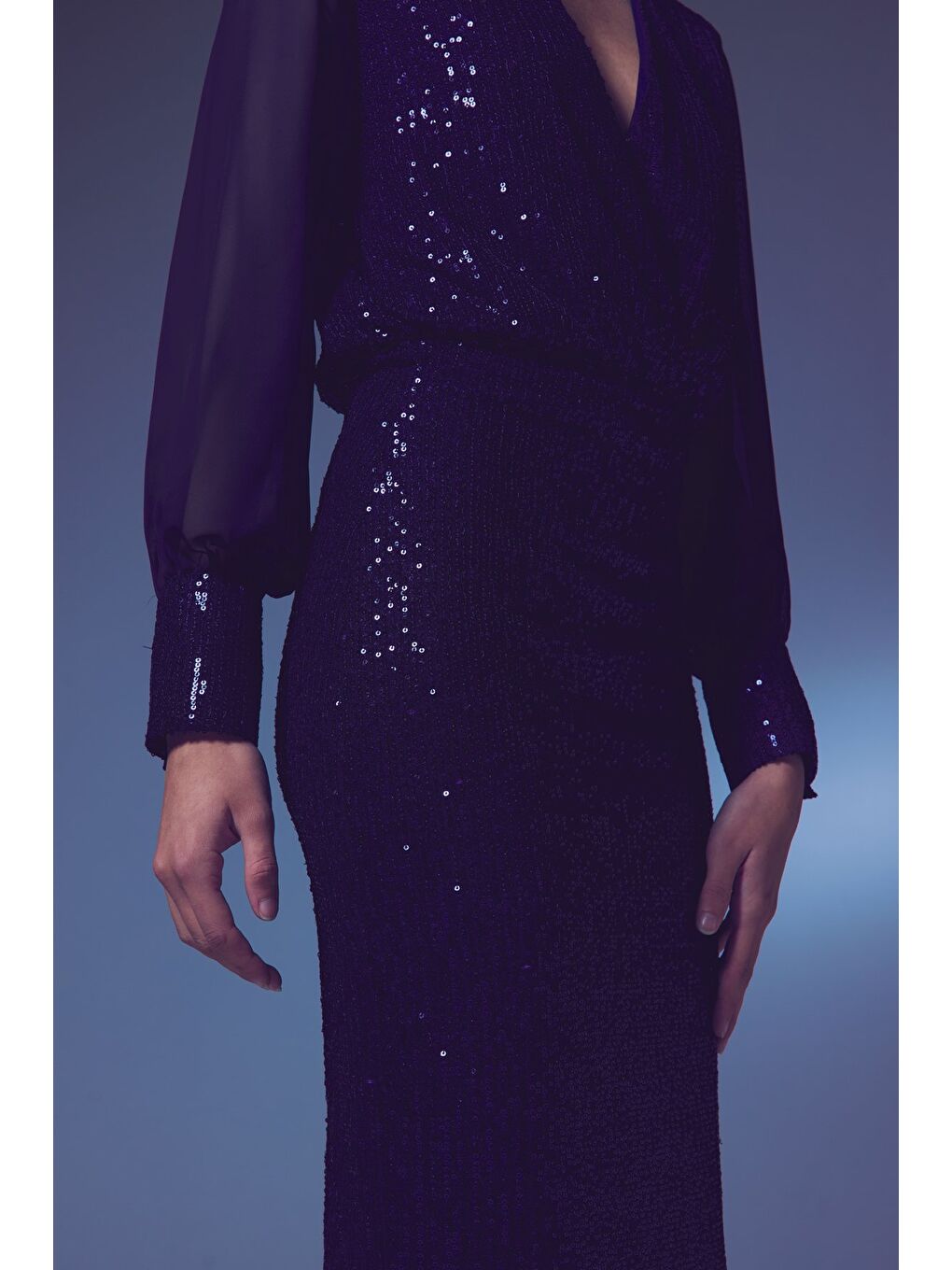 Payet Detaylı Kalem Etek - Lacivert-3