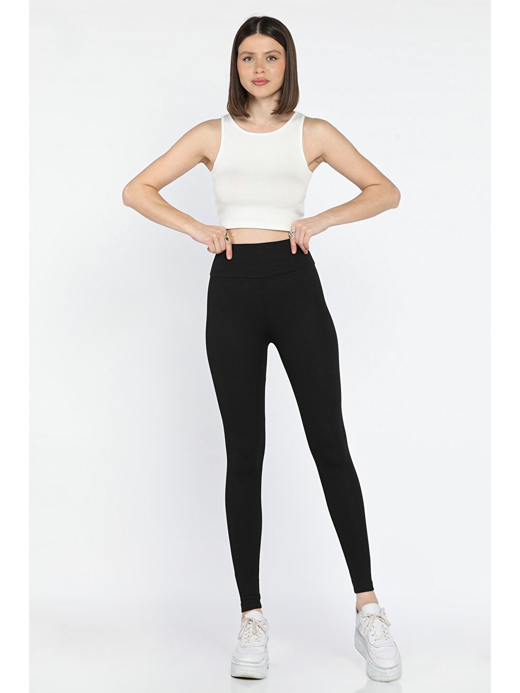 Siyah Kadın Fitilli Yüksek Bel Tayt