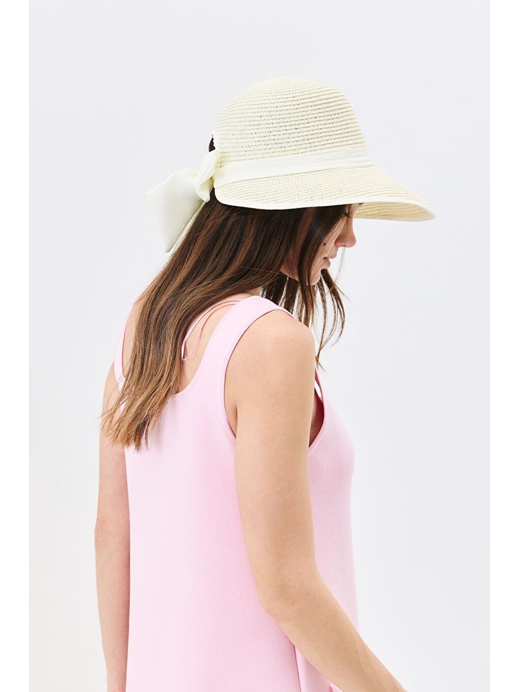 Ekru Siperli Hasır Plaj Şapkası Y25730-27 Krem-1