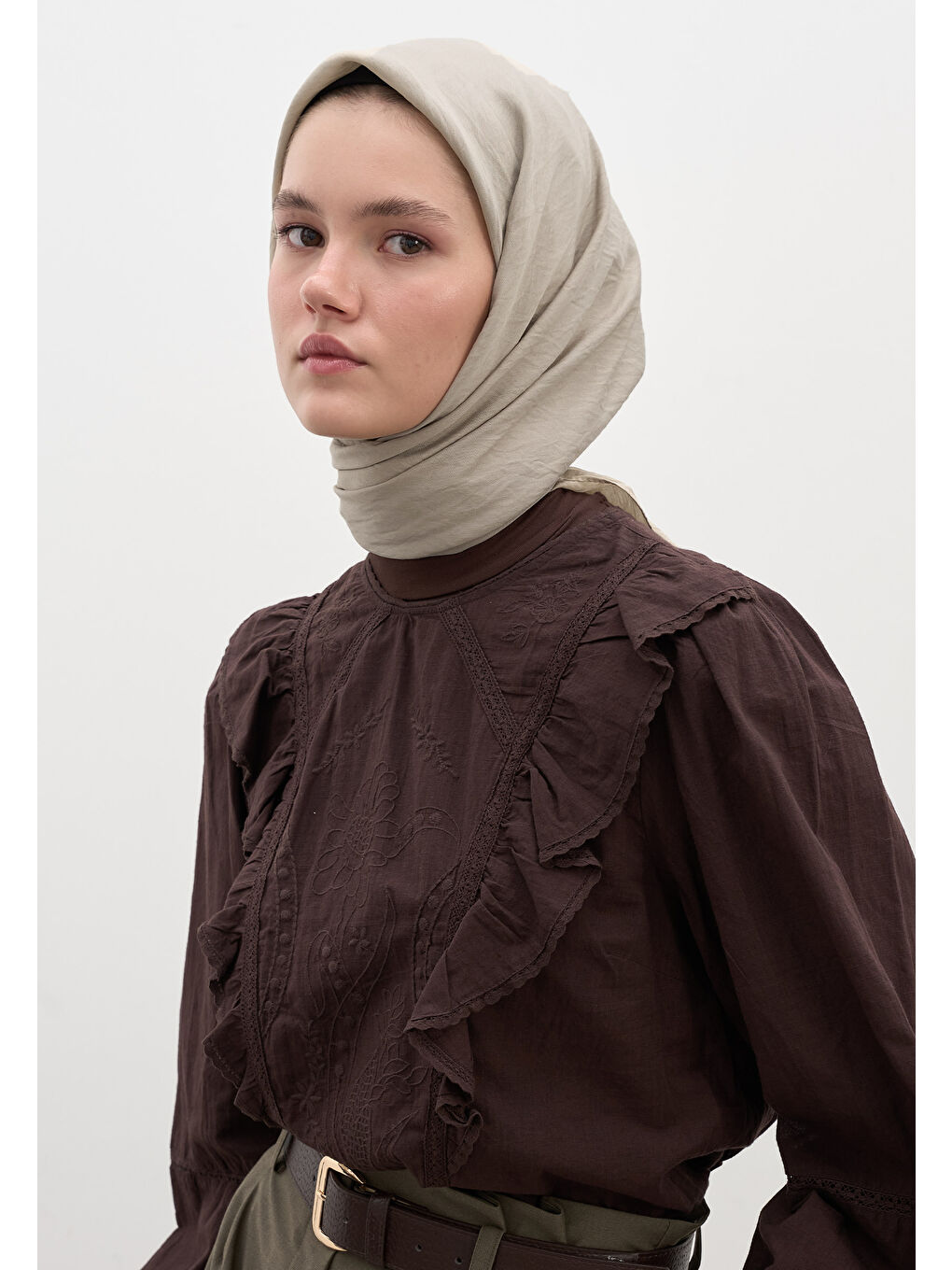 Bej Pamuk Viskon Eşarp Vizon-1