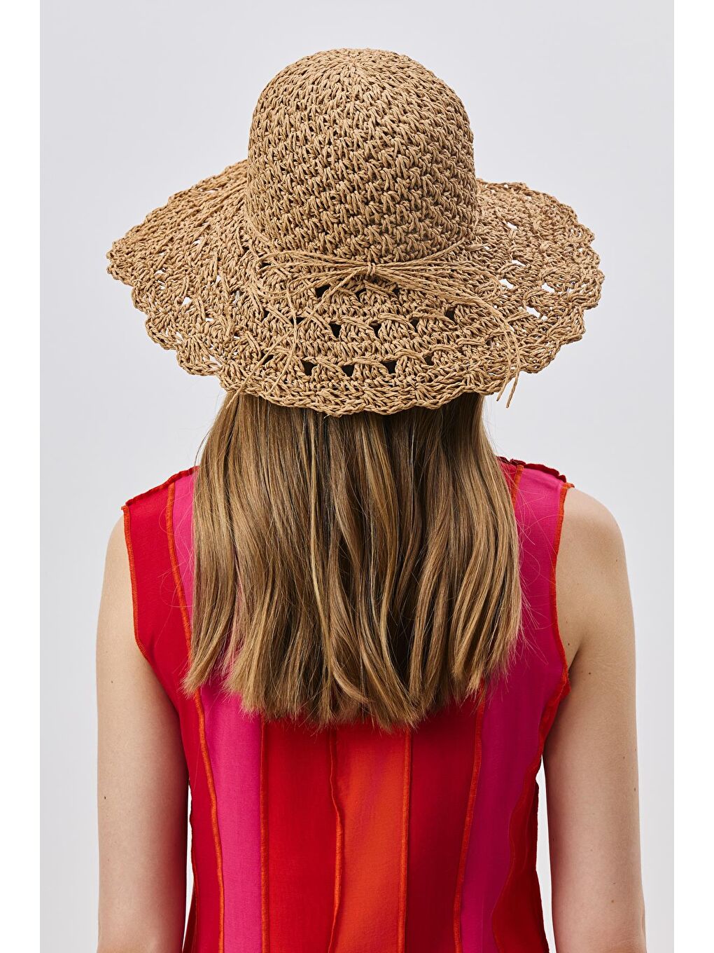 Bej Örgü Hasır Plaj Şapkası Y25730-22 Vizon-2