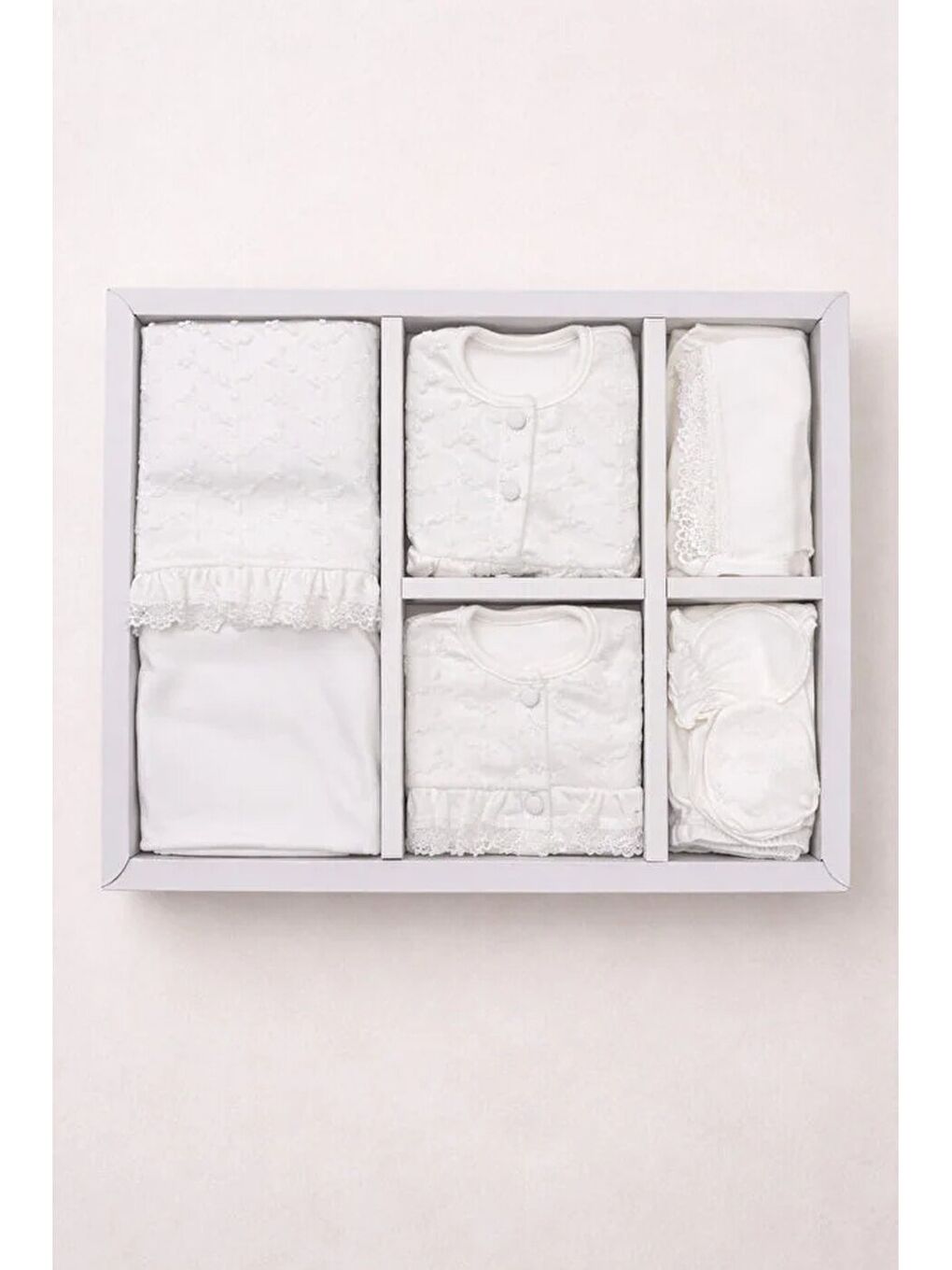 Beyaz Kız Bebek Lüx Kutulu Premium 10lu Hastane Çıkış Seti Pamuklu Dantelli 0-3ay Hediyelik-1