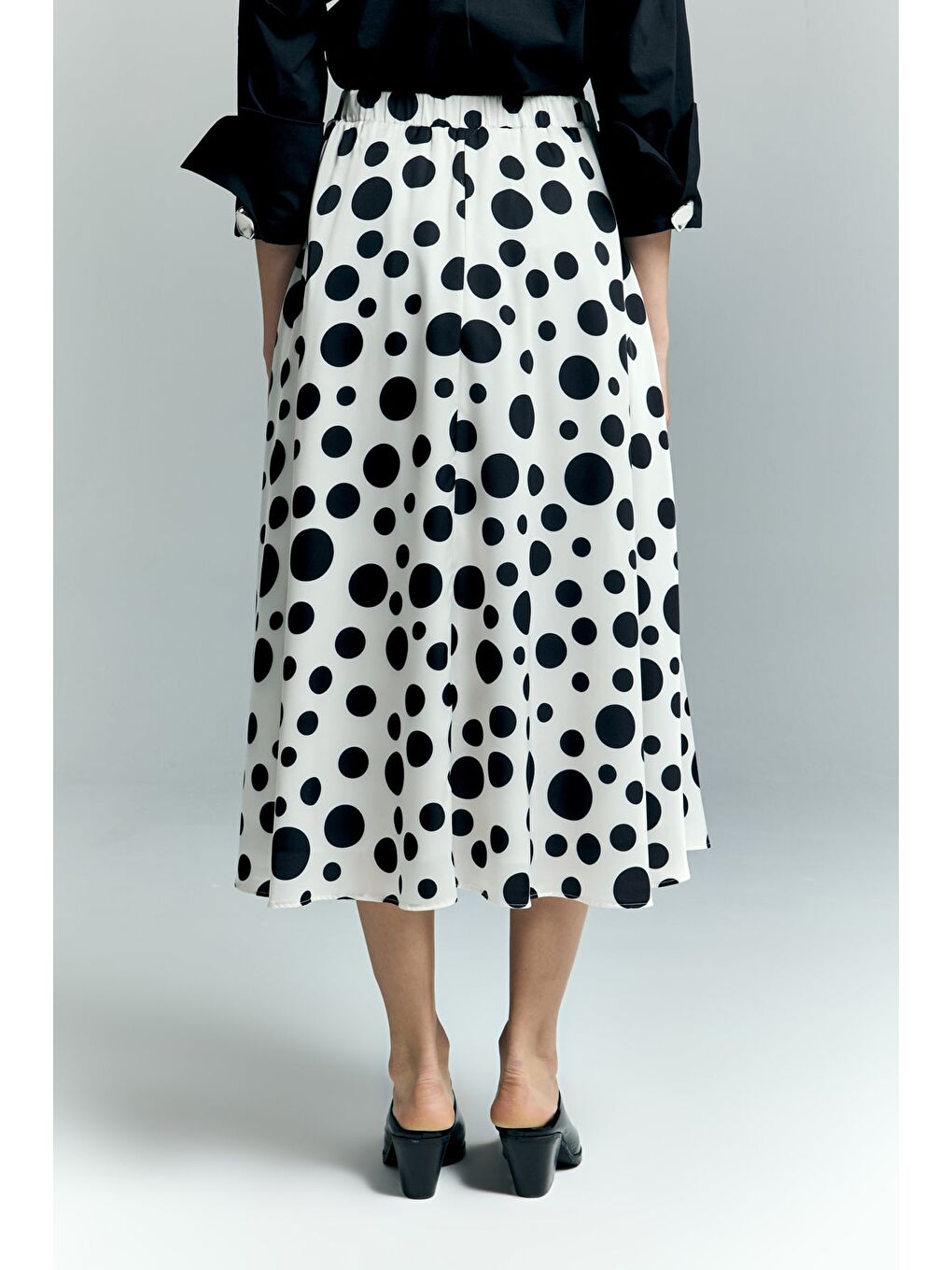 Puantiye Desenli Kloş Etek - Ekru-6