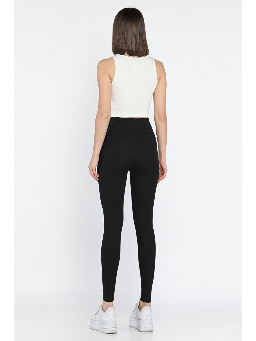 Siyah Kadın Fitilli Yüksek Bel Tayt-2