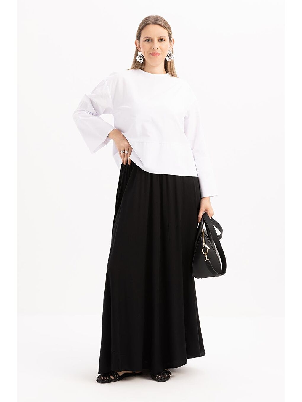 Siyah-Lastikli Basic Etek-4