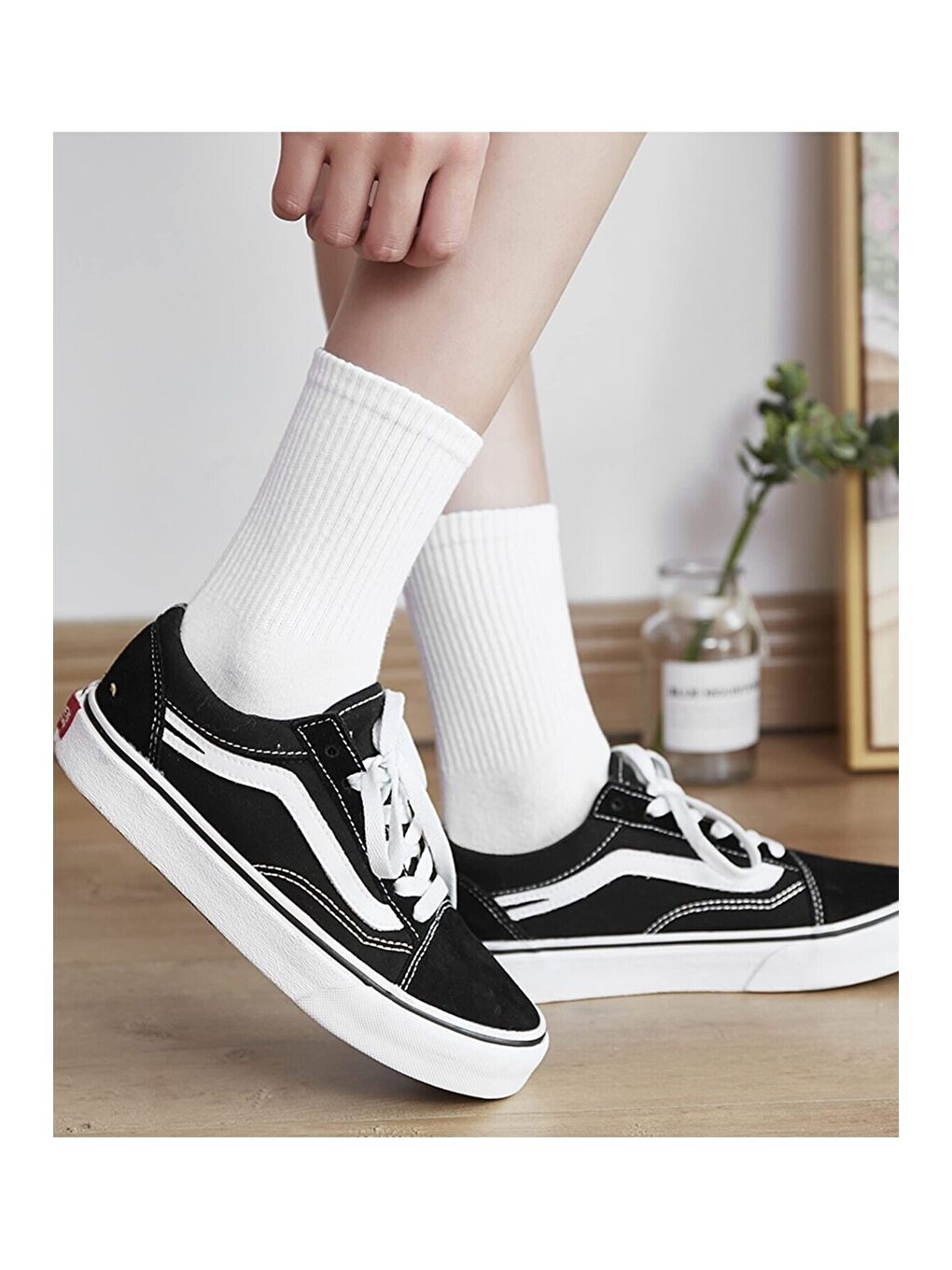 Beyaz 6 Çift Pamuklu Tenis Çorap Soket Boy - Unisex-1