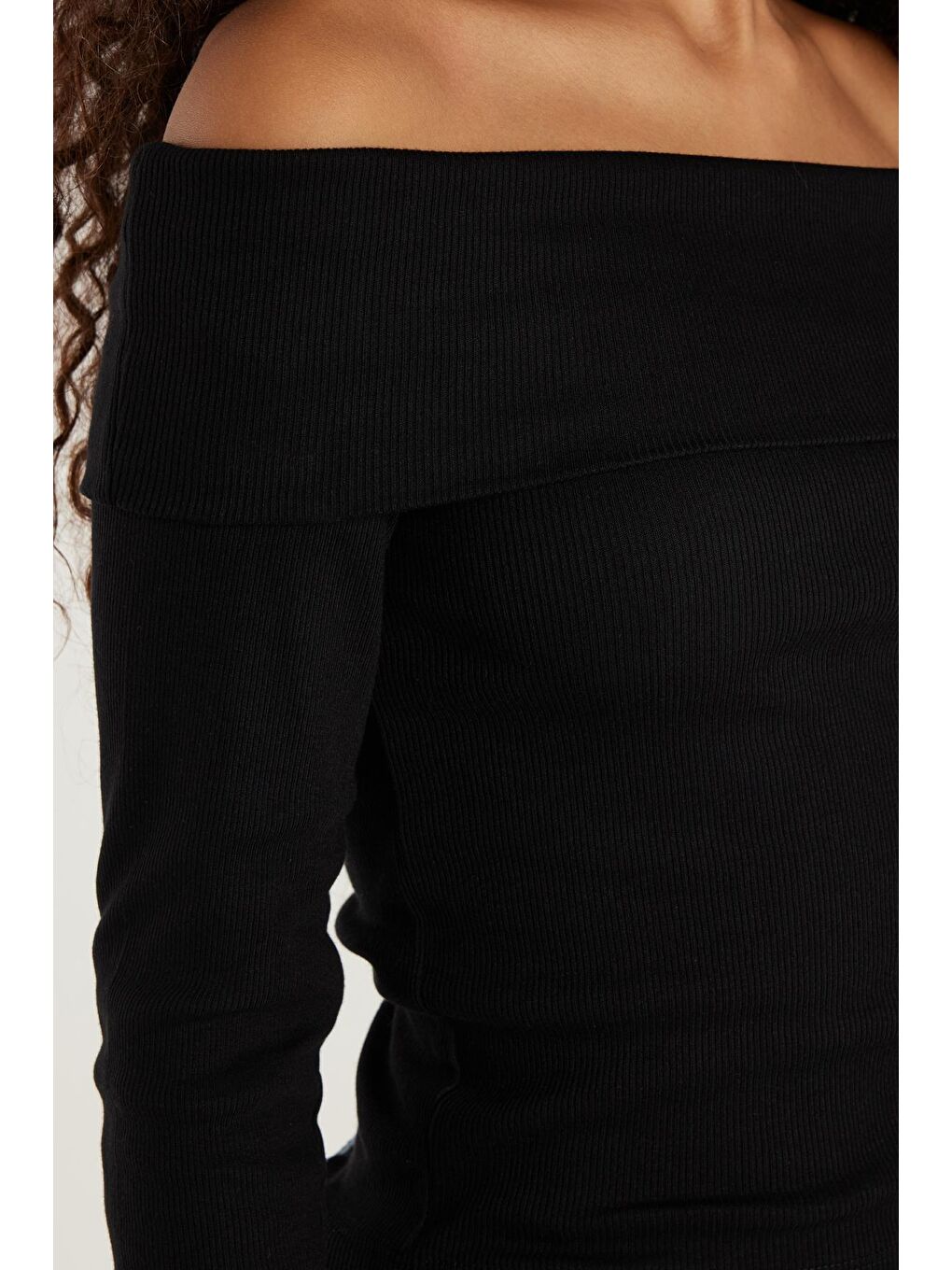 Kadın Slim Fit Modal Kumaş Düz Pamuklu Straplez Siyah Bluz-2