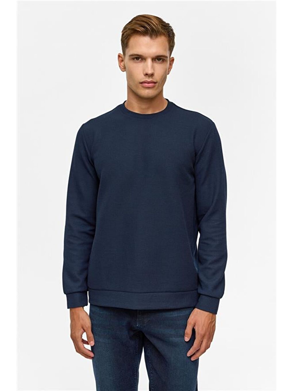 Lacivert Regular Düz Bisiklet Yaka Sweatshirt