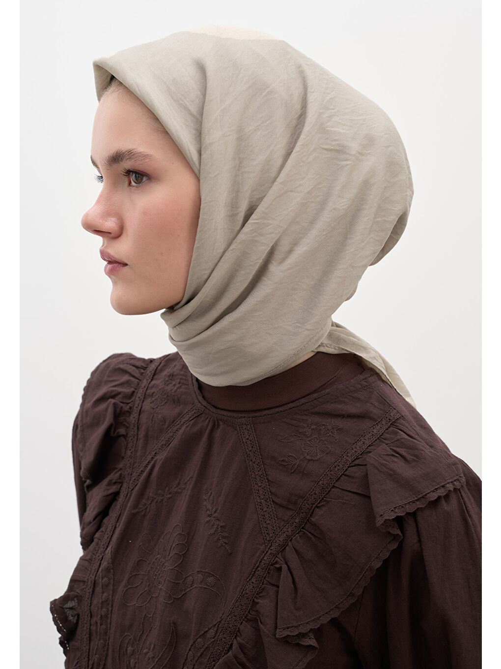 Bej Pamuk Viskon Eşarp Vizon-2