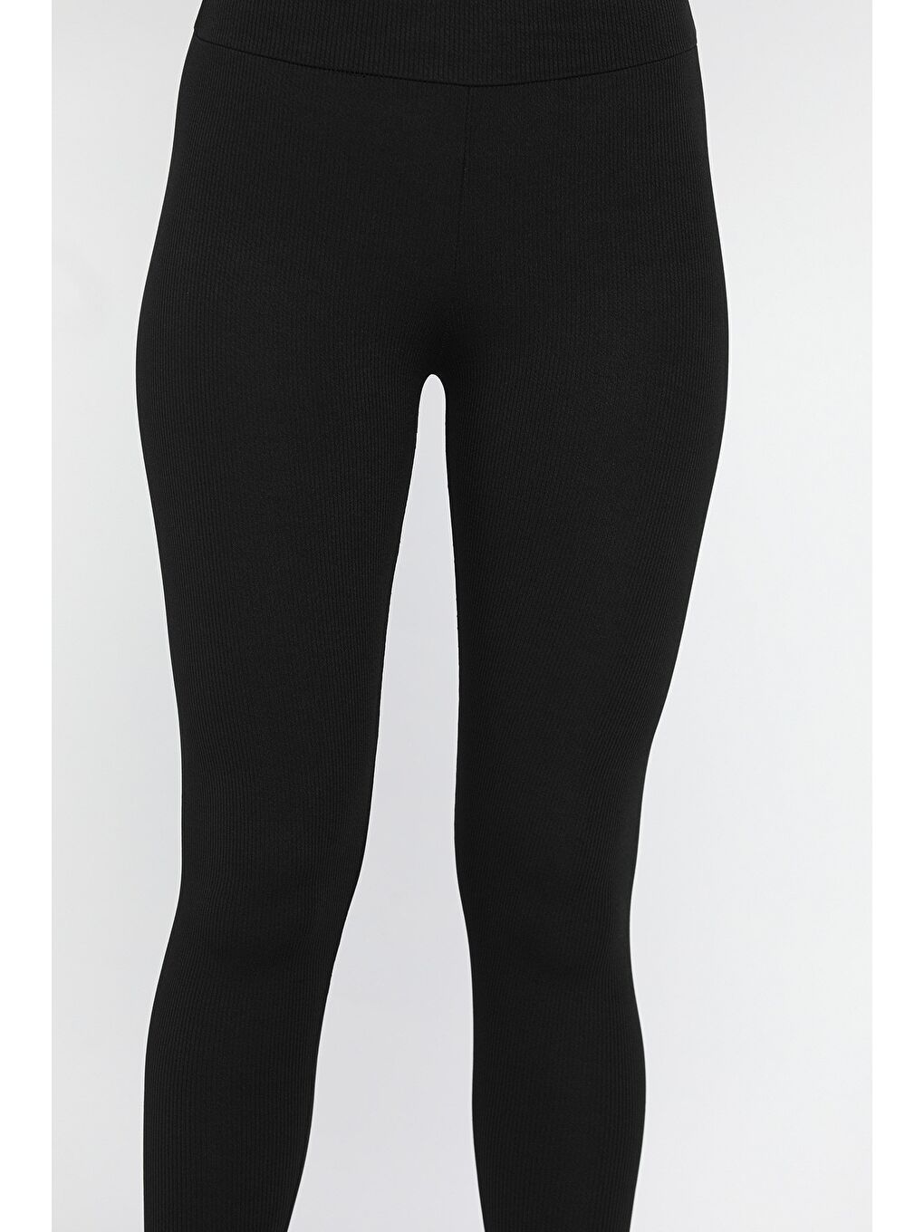 Siyah Kadın Fitilli Yüksek Bel Tayt-3