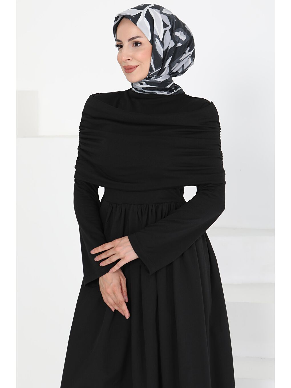 Üstü Şal Detaylı Elbise Siyah - 27282