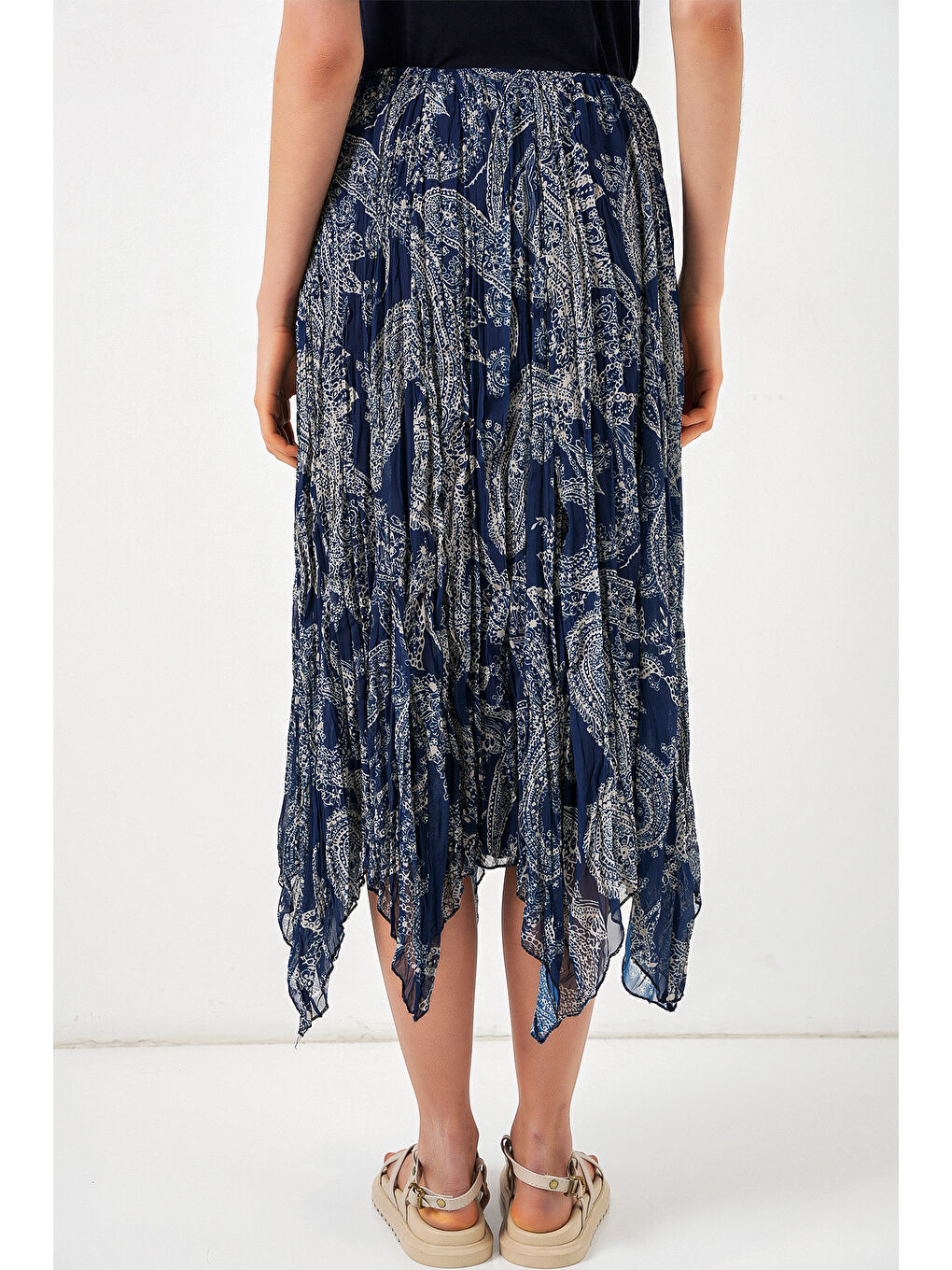 Kadın Asimetrik Tül Şifon Etek 8061 - Lacivert-5