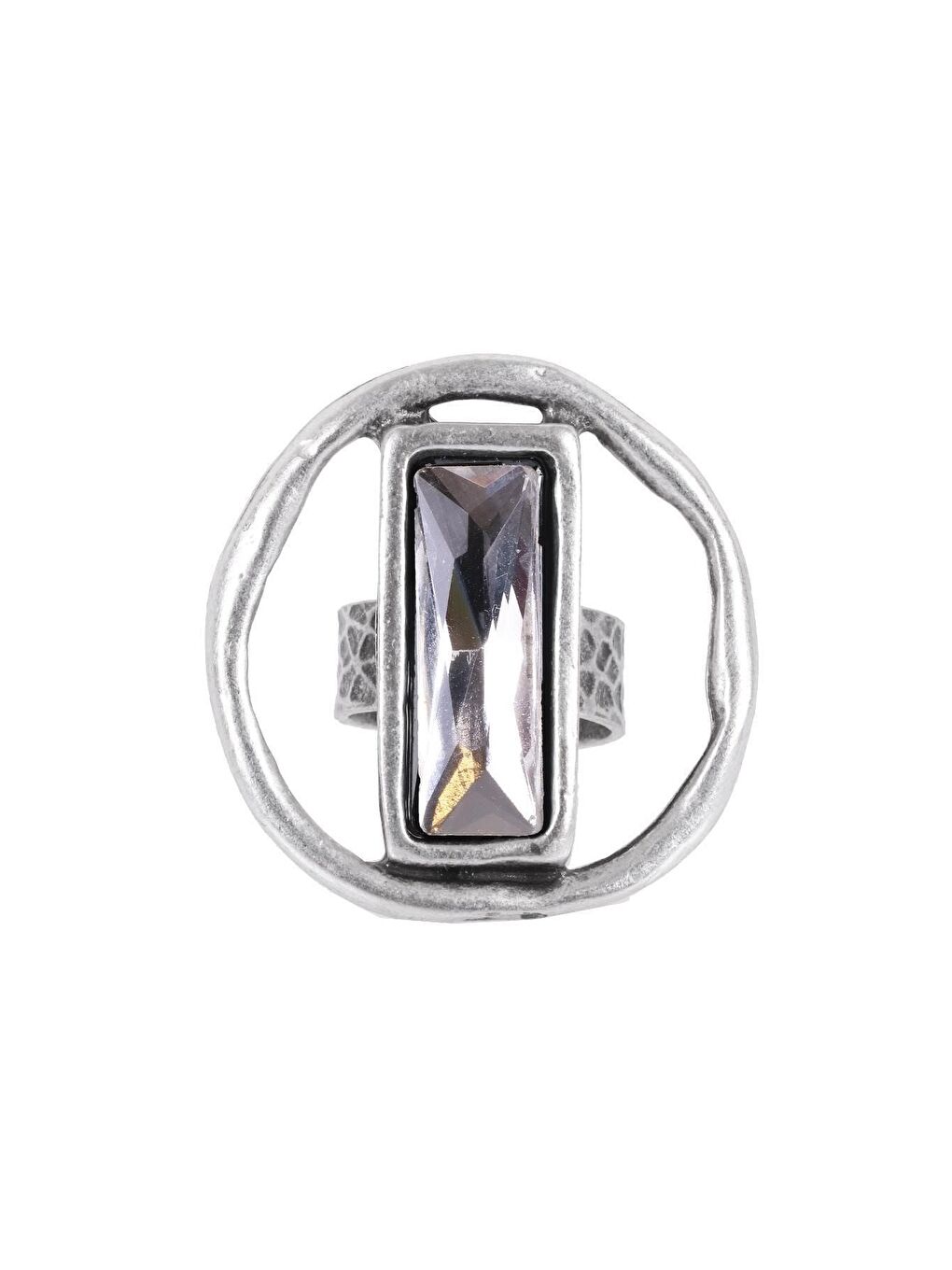 Beyaz Kadın Antik Gümüş Kaplama Taşlı Saturn Yüzük-4