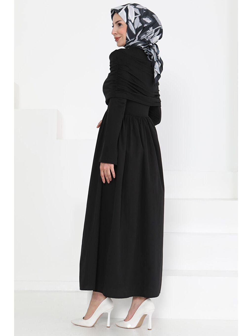 Üstü Şal Detaylı Elbise Siyah - 27282-5