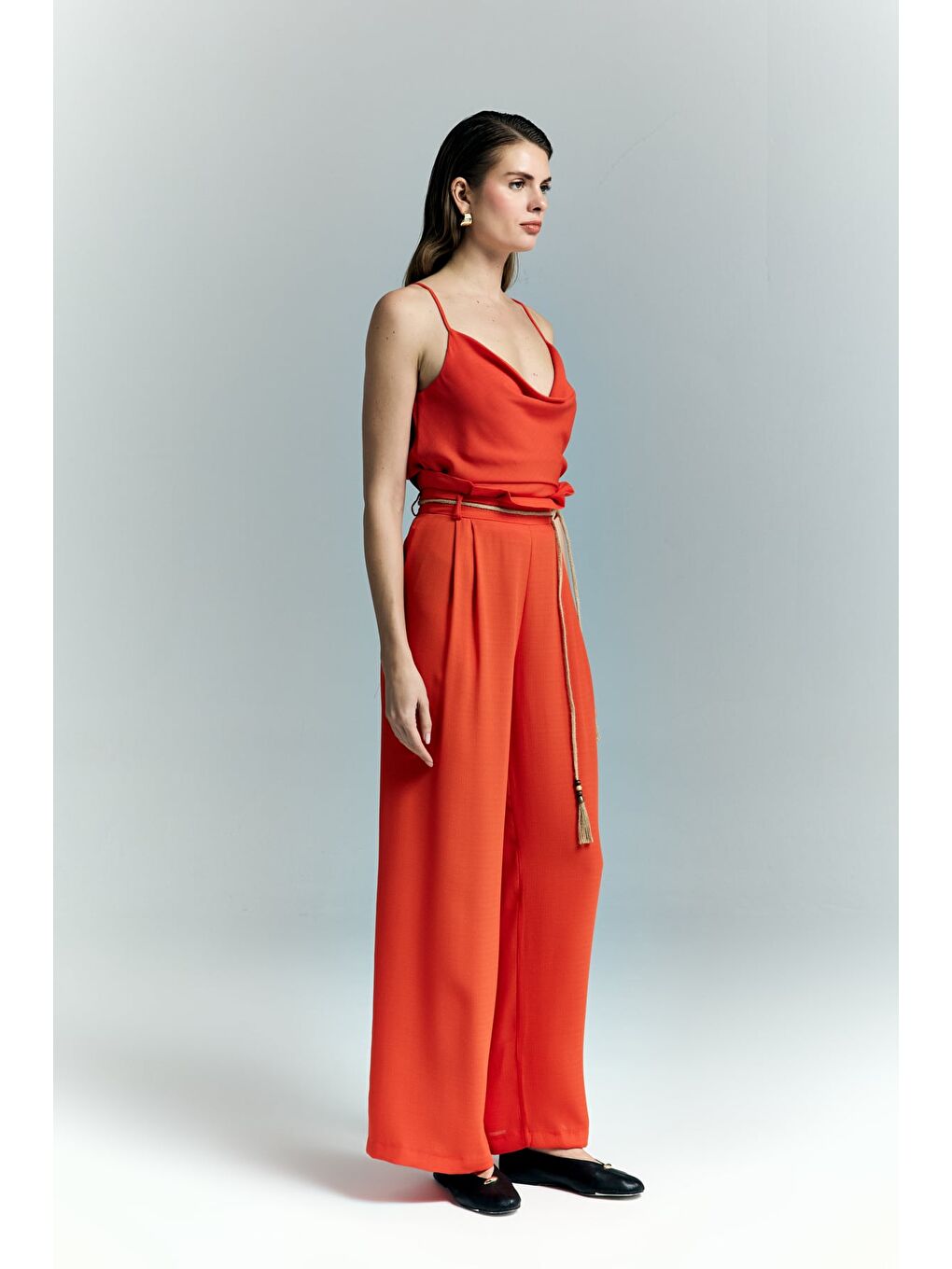 Turuncu Kemer Detaylı Pantolon - Oranj-1