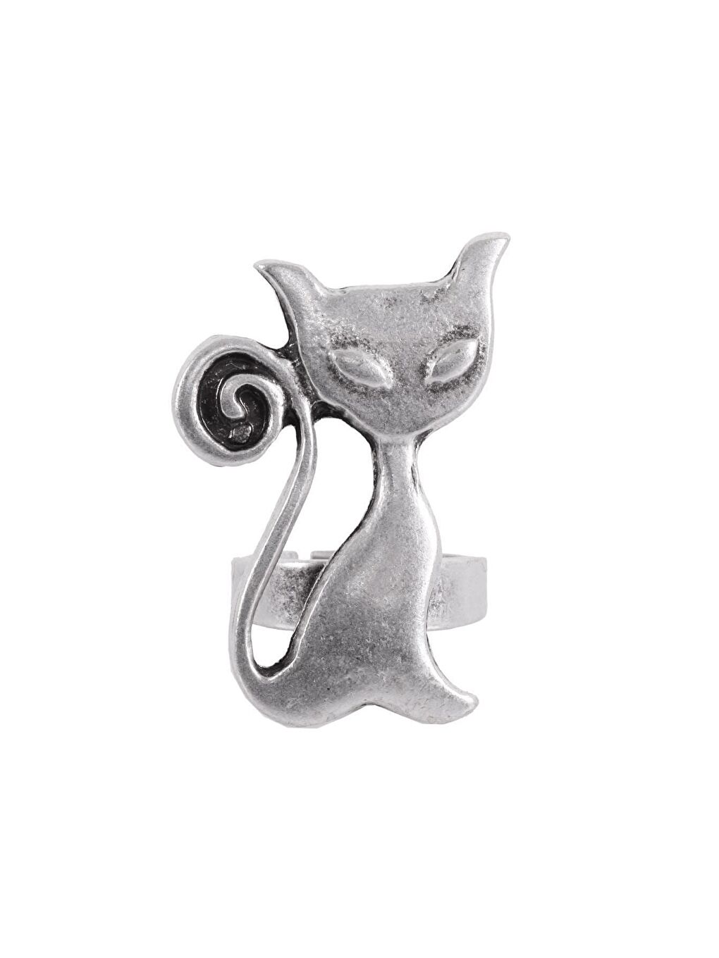 Gri Kadın Antik Gümüş Kaplama Ayarlanabilir Kedi Yüzük