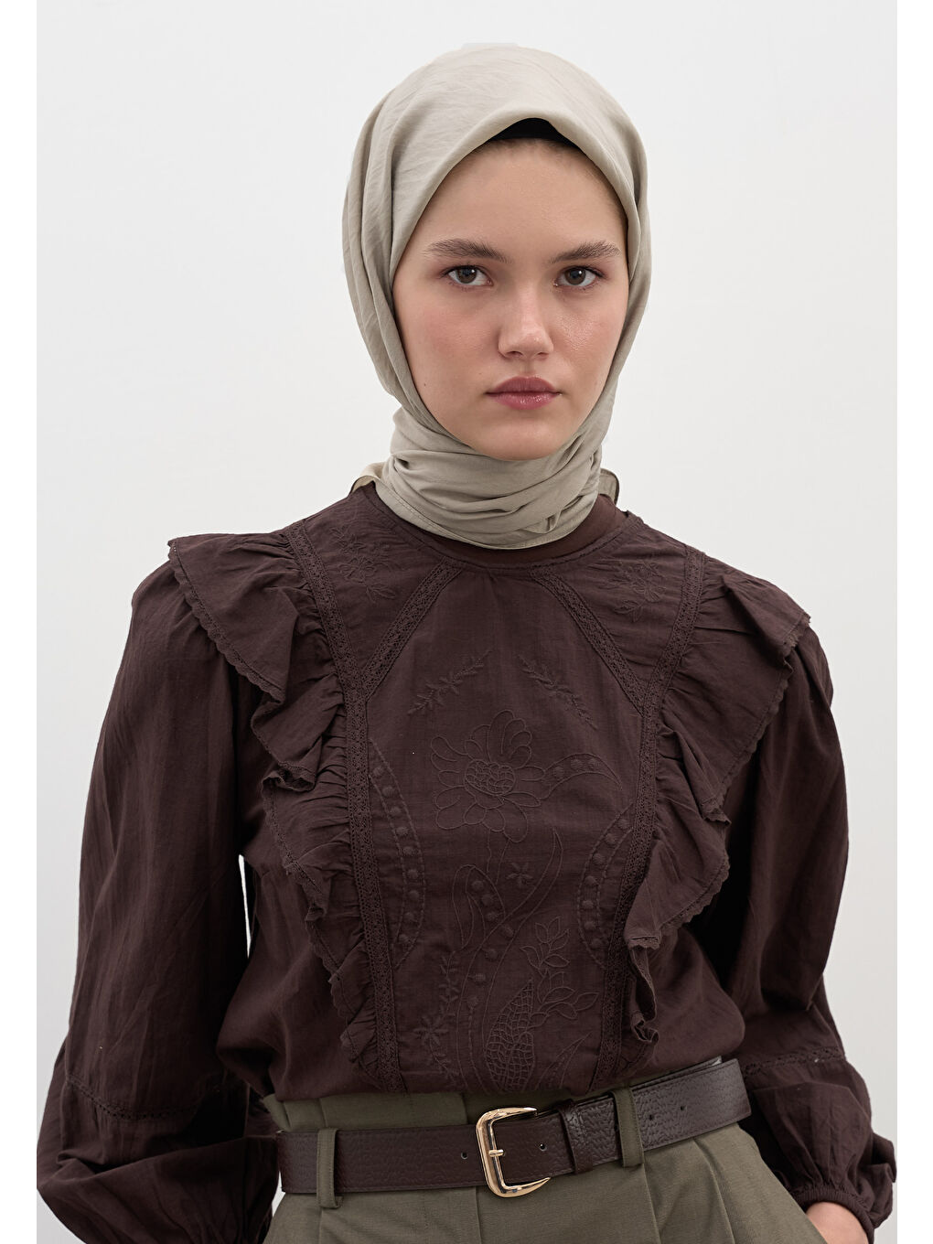 Bej Pamuk Viskon Eşarp Vizon-3