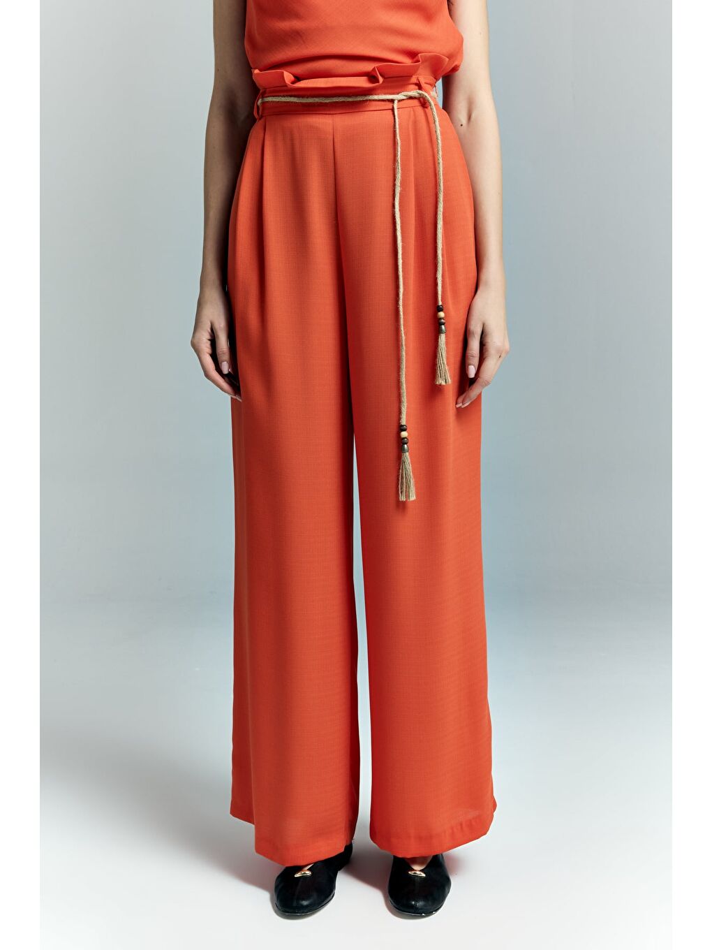 Turuncu Kemer Detaylı Pantolon - Oranj-2