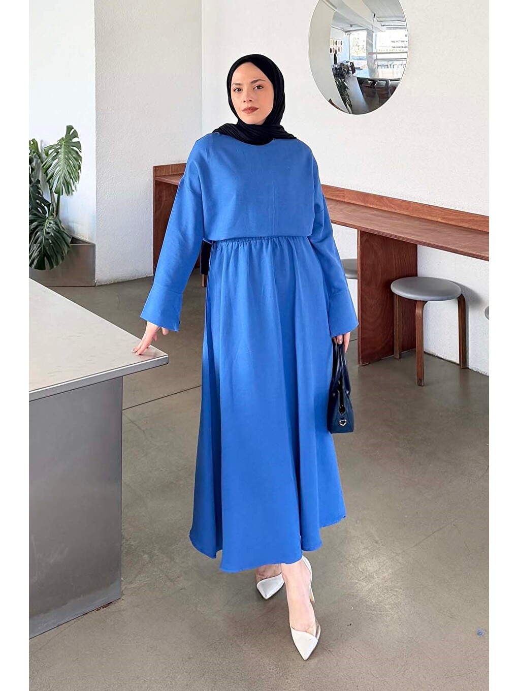Kol Biye Detaylı Takım Saks Mavisi