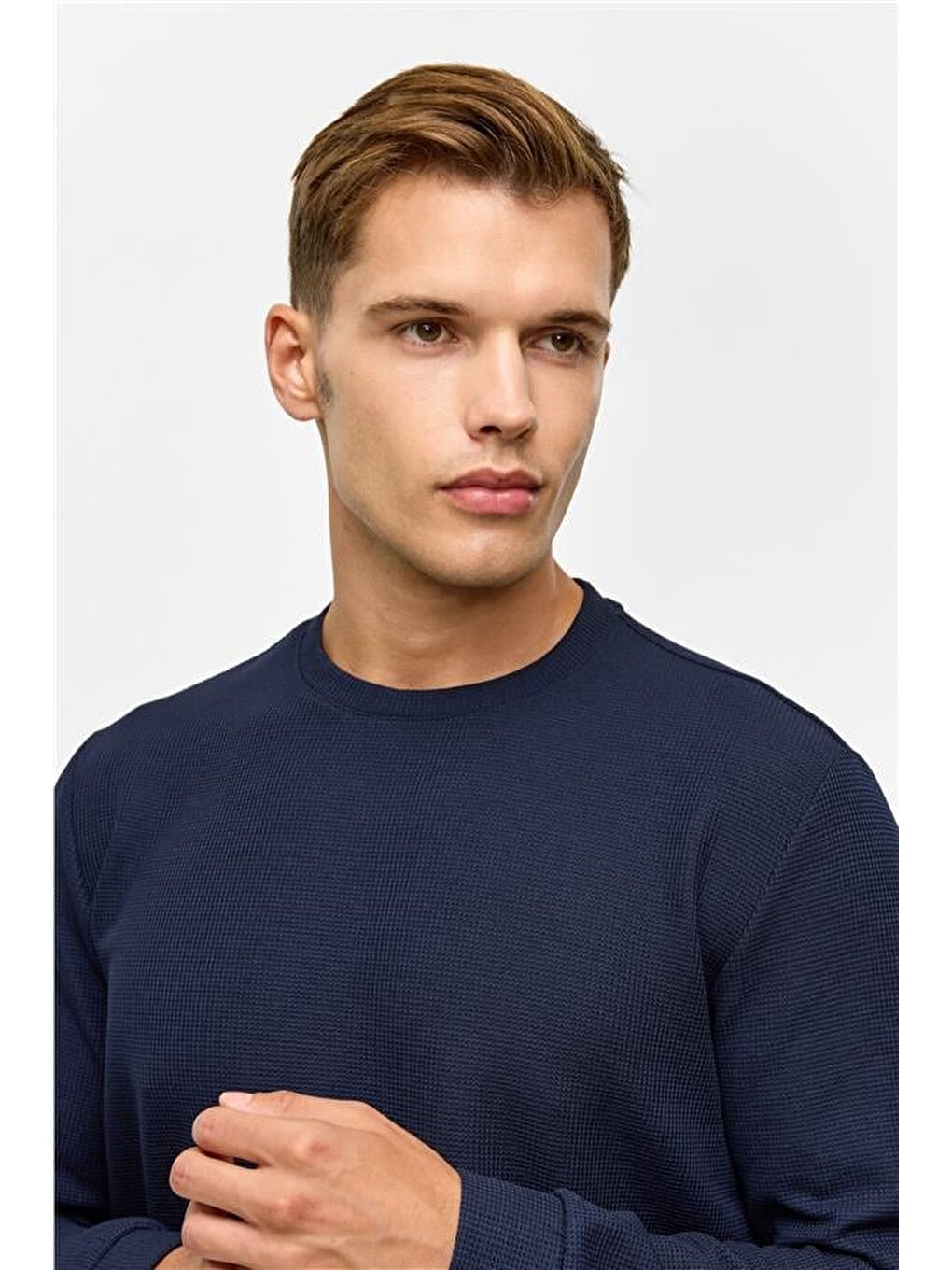 Lacivert Regular Düz Bisiklet Yaka Sweatshirt-3