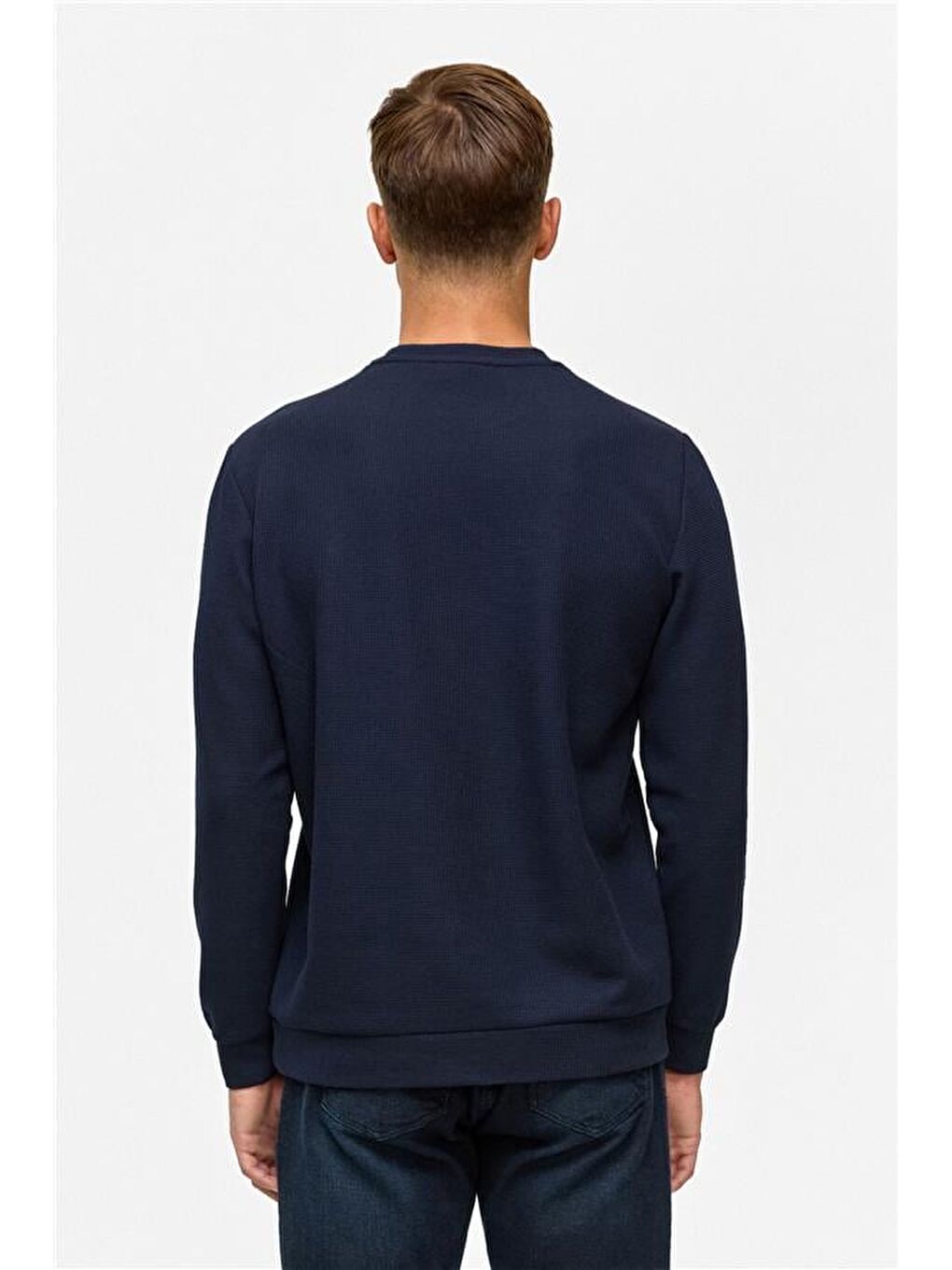 Lacivert Regular Düz Bisiklet Yaka Sweatshirt-4