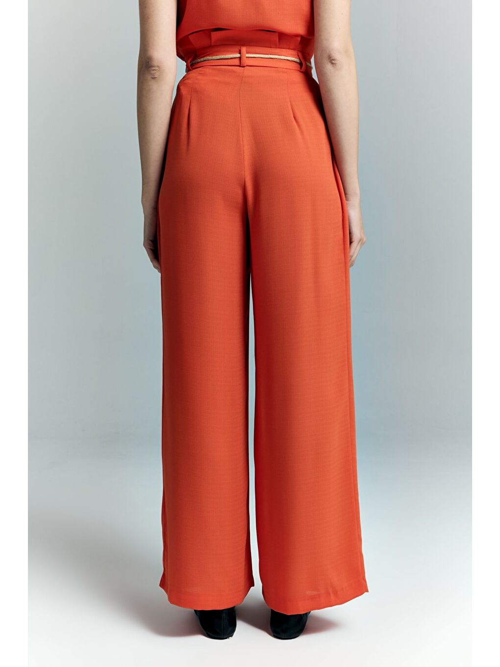 Turuncu Kemer Detaylı Pantolon - Oranj-4