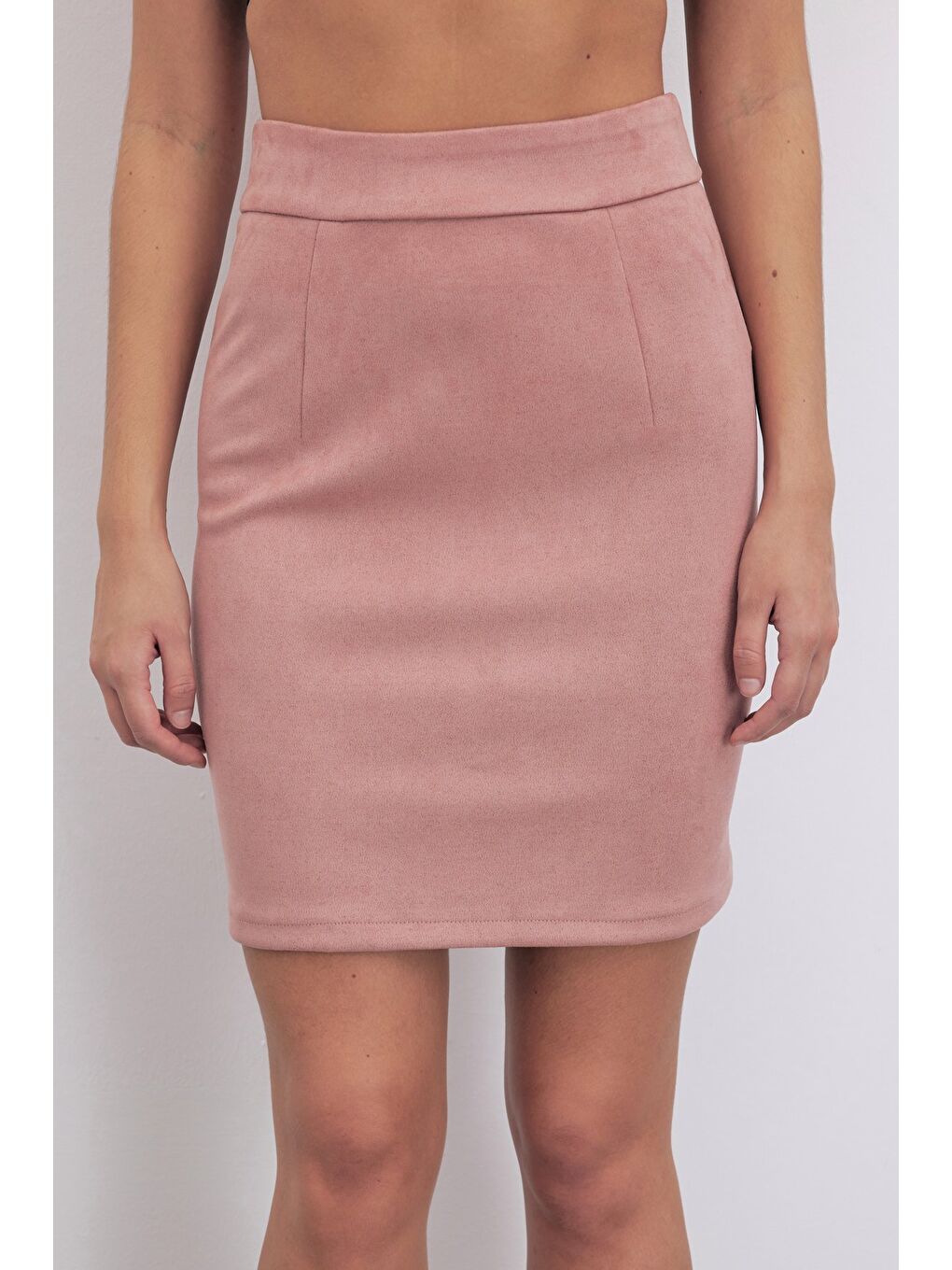 Pembe Kısa Süet Etek - Pudra-3