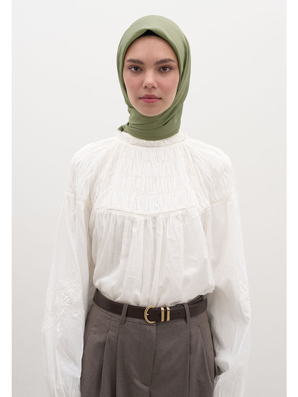 Yeşil Pamuk Viskon Eşarp Çağla-1