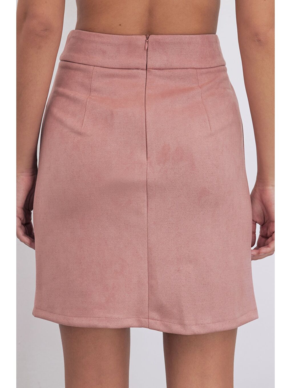 Pembe Kısa Süet Etek - Pudra-4