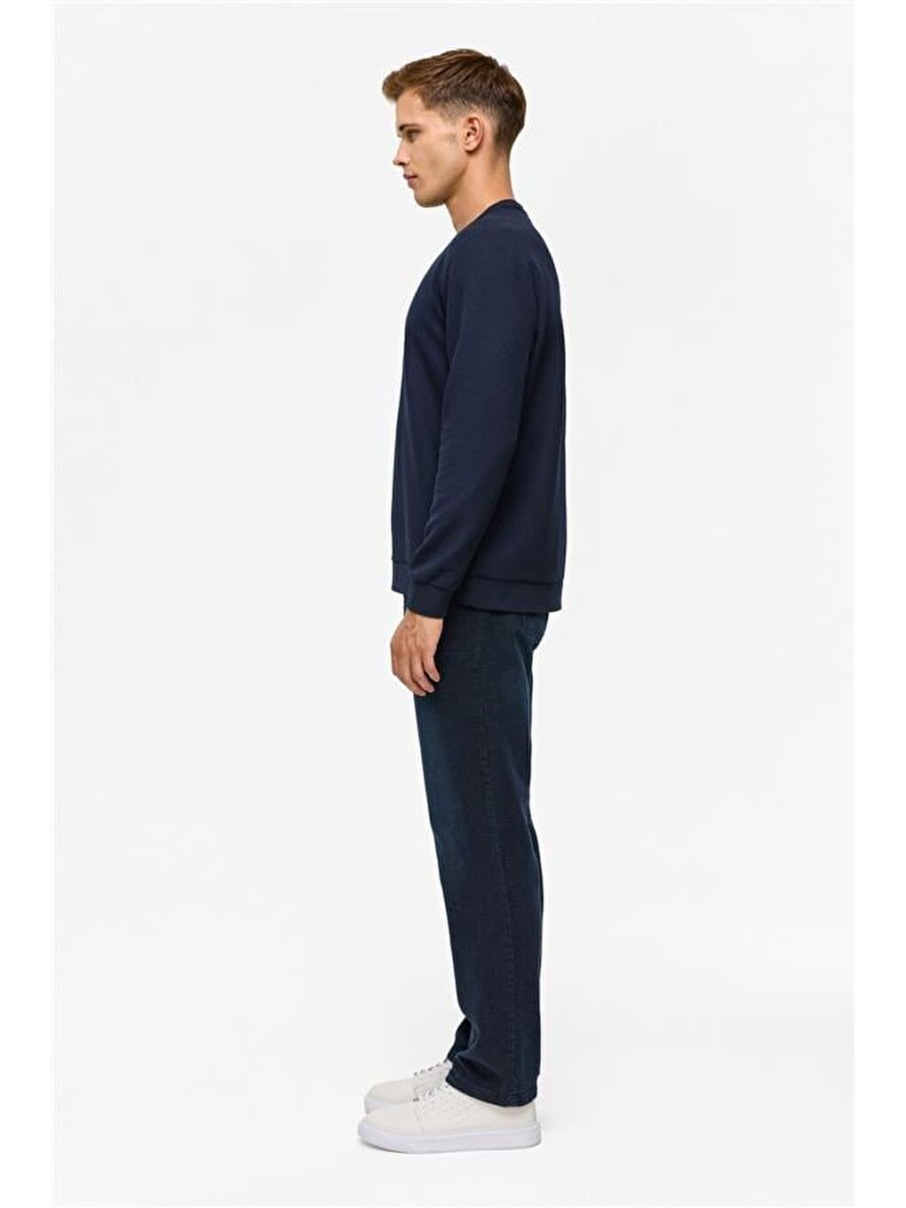 Lacivert Regular Düz Bisiklet Yaka Sweatshirt-7