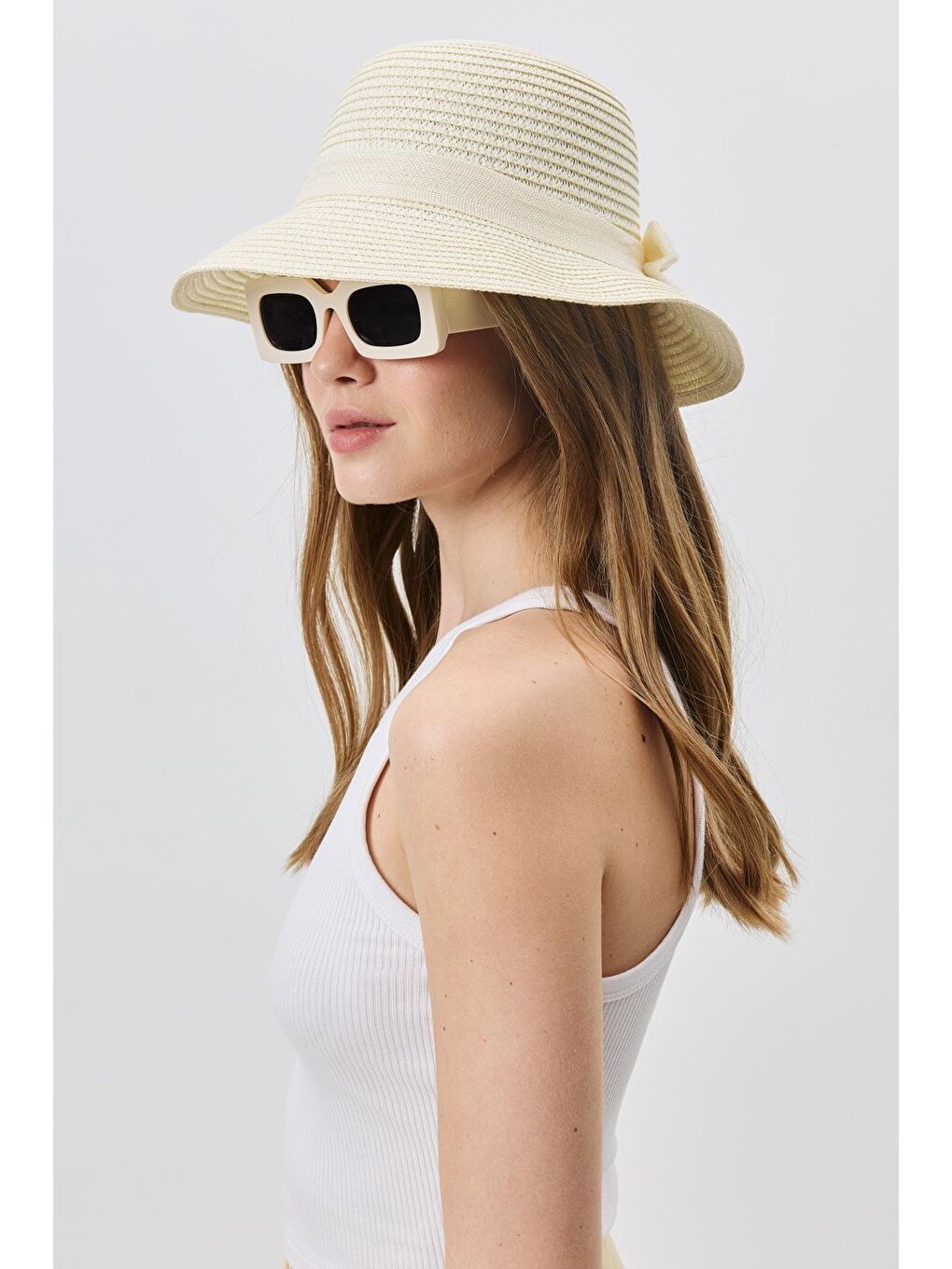 Ekru Hasır Plaj Şapkası Y25730-20 Krem-1