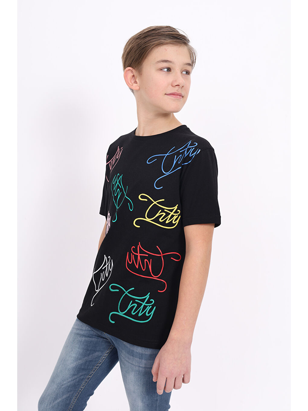 Siyah Erkek Çocuk Baskılı Tişört-1